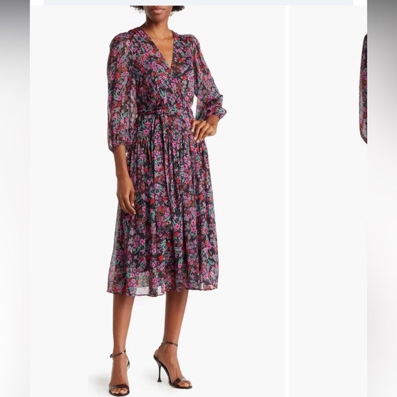 NWT Calvin Klein Ditsy Floral Print Tie Waist Dress - Picture 3 of 8